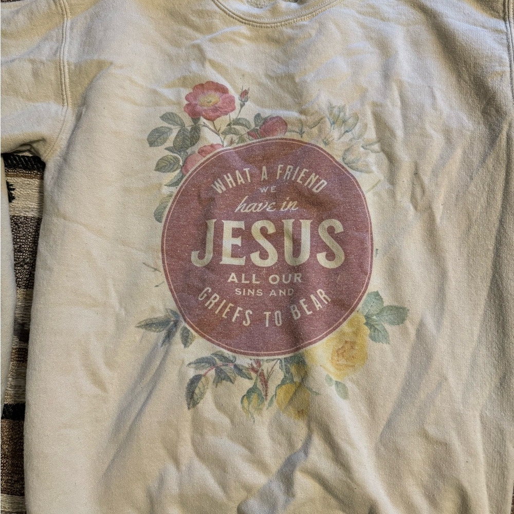 Jesus Floral Graphic Sweatshirt - Cream with Pink & Yellow